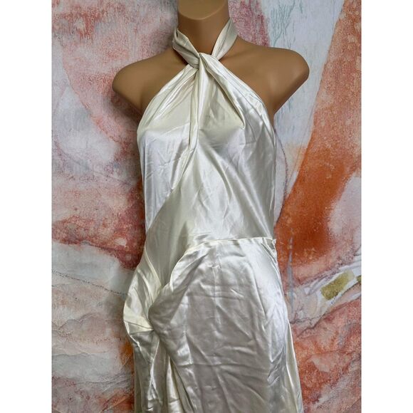 Anthropologie Ronny Kobo Samra Satin Twist-Halter Column Gown $498 - Picture 10 of 13